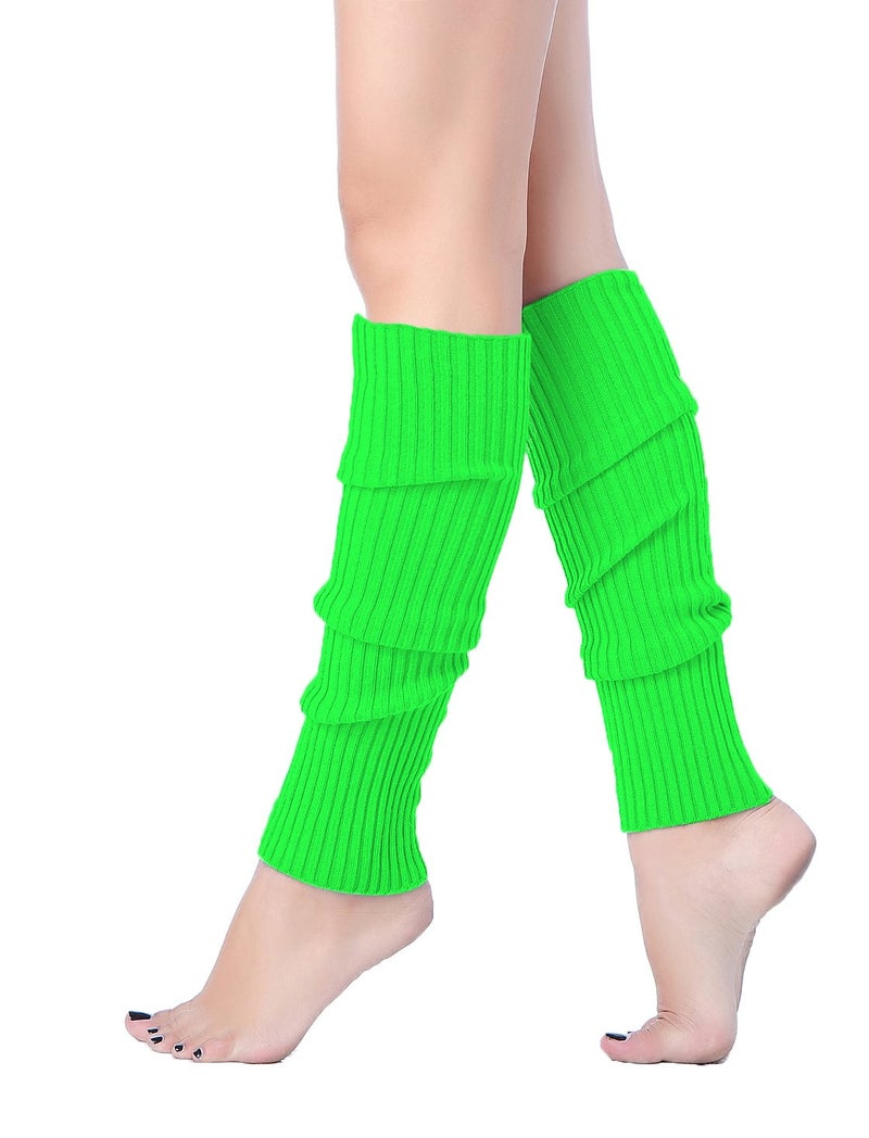 v28 Women Juniors 80s Eighty's Ribbed Leg Warmers for Party Sports (Green) - Image 1